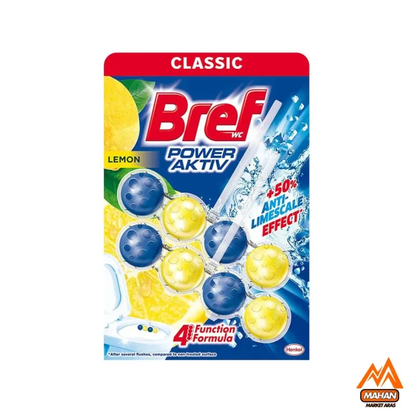 خوشبوکننده توالت فرنگی برف BREF رایحه لیمو حجم 2x50 گرم ( 8 تایی ) مدل Bref WC Power Aktiv Lemon 2x50gr