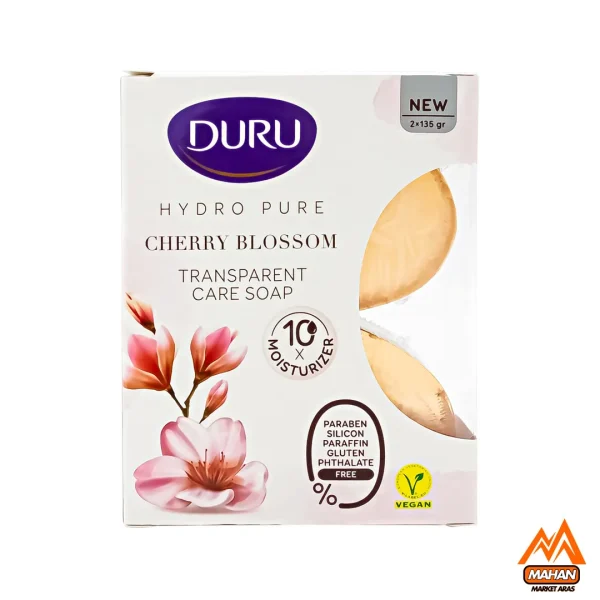 صابون شفاف دورو DURU مدل Sakura Çiçeği با رایحه شکوفه گیلاس بسته 2 عددی 270 گرم  Duru Hydro Pure Sakura Çiçeği Sabunu 2x135 270gr - Image 2