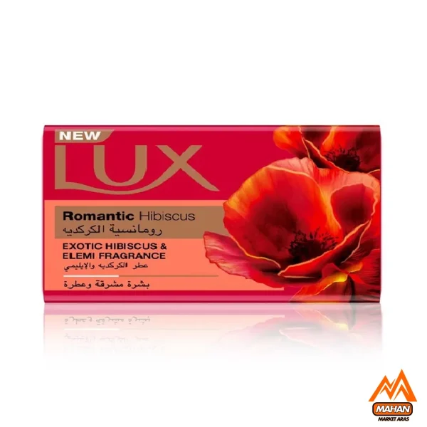 صابون لوکس Lux مدل Romantic Hibiscus رایحه گلهای لاله ای قرمز شقایق بسته 6 عددی 1020 گرم Lux Romantic Hibiscus with Exotic Hibiscus and Elemi Fragrance Soap Bar 6x170 1020gr - Image 2