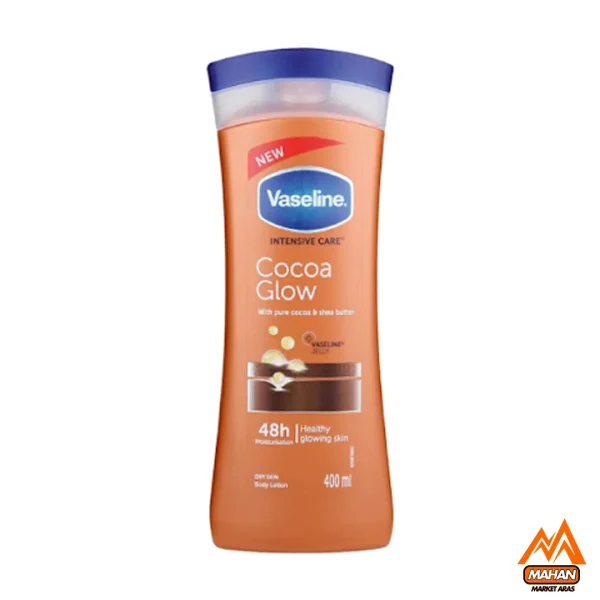 لوسیون بدن وازلین Vaseline مردانه Cocoa Glow حاوی کره کاکائو حجم 400 میل Vaseline Intensive Care Cocoa Glow Moisturising Body Lotion 400ml