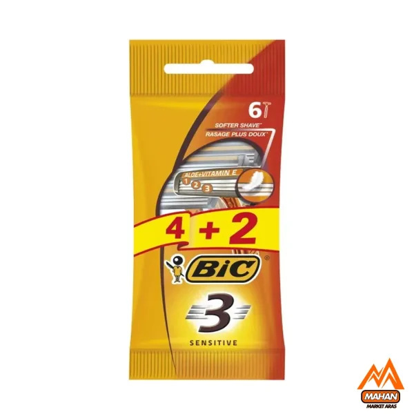 تیغ اصلاح مردانه پوست حساس بیک BIC مدل sensitive بسته 6 عددی