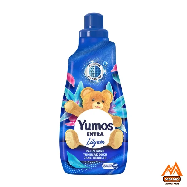مایع نرم‌‌ کننده لباس یوموش YUMOS آبی ترکیه با رایحه لیلیوم حجم 1440 میل yumos extra lilyum 60 yikama 1440 ml