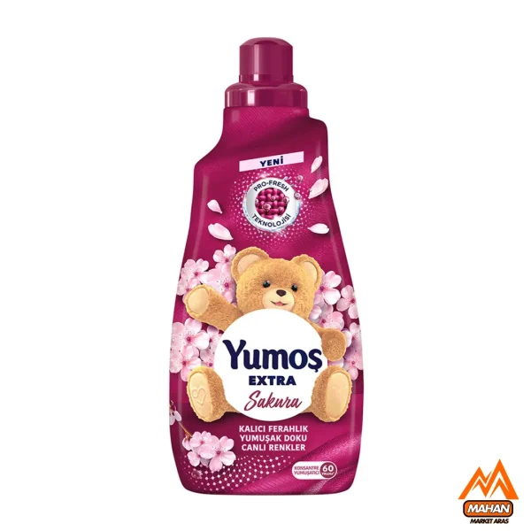 مایع نرم‌ کننده لباس یوموش YUMOS آلبالویی با رایحه شکوفه های گیلاس حجم 1440 میل yumos extra sakura 1440ml