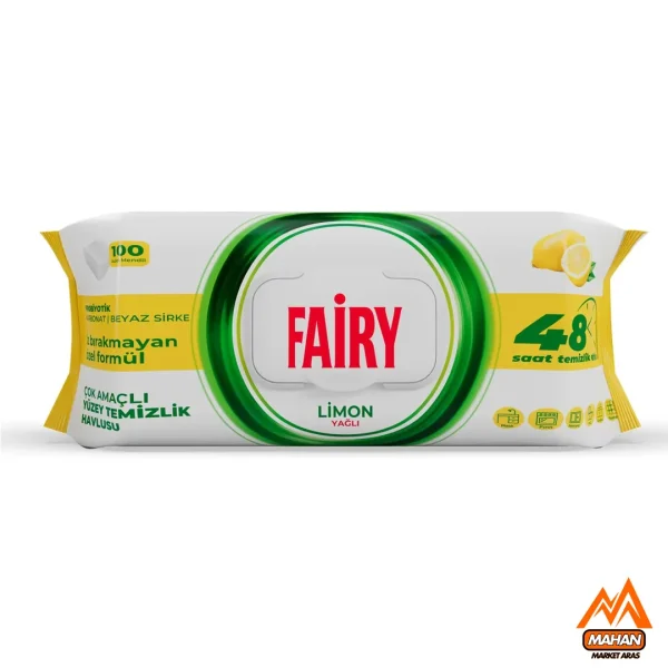 دستمال مرطوب چند منظوره فیری fairy با رایحه لیمو بسته 100 عددی