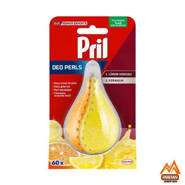 خوشبوکننده ماشین ظرفشویی پریل Pril مدل Deo Perls با رایحه لیمو و پرتقال حجم 17 گرم