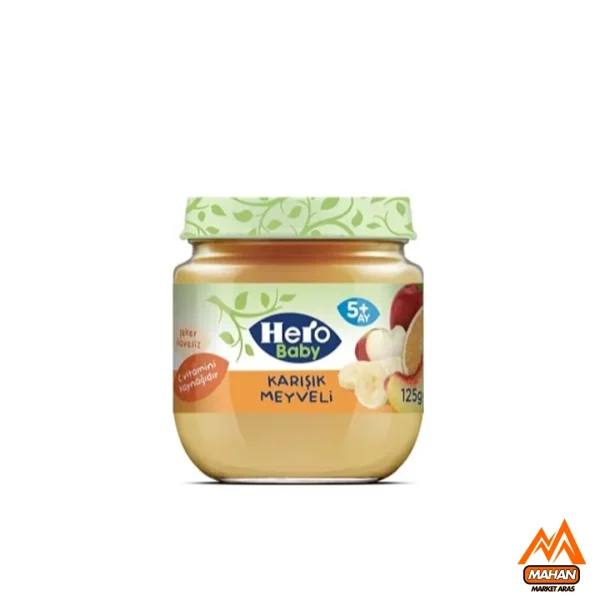 پوره مخلوط چند میوه هرو بیبی HERO BABY بدون شکر افزوده حجم 125 گرم hero baby fruit puree multi fruit mix 125gr