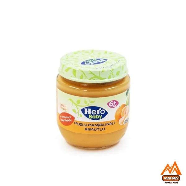 پوره مخلوط هیرو بیبی HERO BABY موز و نارنگی و گلابی 125 گرم Hero Baby banana, tangerine and pear fruit puree 125gr