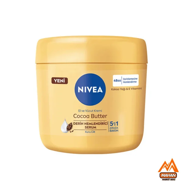 کرم مرطوب کننده دست و بدن نیوآ NIVEA مدل Nivea Cocoa Butter دارای ویتامین E و کره کاکائو 400 میل NIVEA COCOA BUTTER HAND AND BODY CARE CREAM 400ml