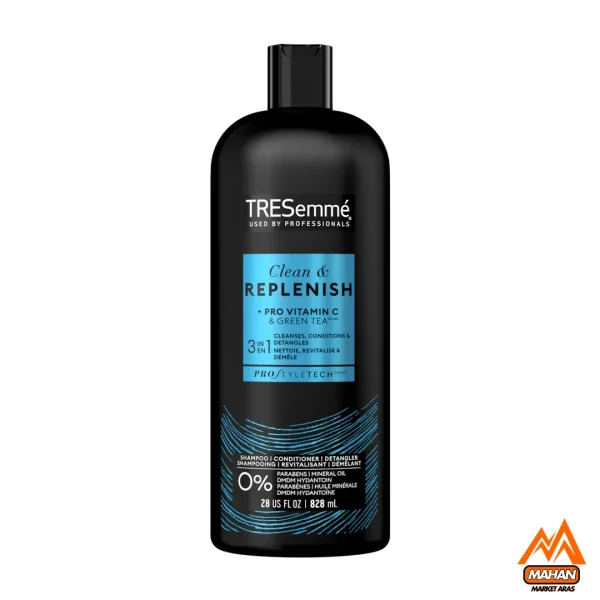 شامپو و نرم کننده و گره بازکن 3 در 1 ترزمه TRESEMME حجم 828 میل Clean & Replenish 3-in-1 TRESEMME  Shampoo Conditioner Detangler 828 ml