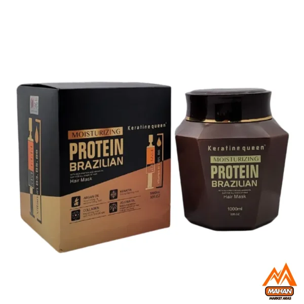 ماسک مو کراتین کوئین KERATINE QUEEN حاوی پروتئین غنی و روغن آرگان و کلاژن و روغن جوجوبا 1000 میل Keratine Queen Hair Mask with Rich Proteins and Argan Oil, Collagen and Jojoba Oil 1000ml