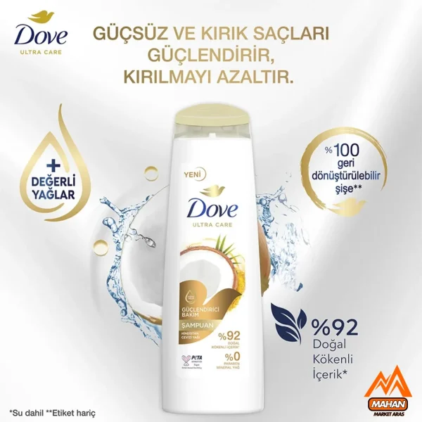 شامپو سر داو DOVE تقویت کننده مو حاوی روغن نارگیل حجم 400 میل Dove Hindistan Cevizi Gücü Şampuan 400 ml - Image 4