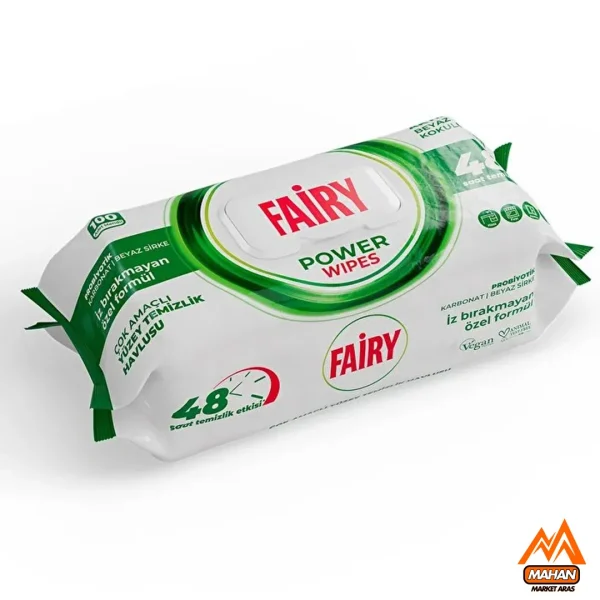 دستمال مرطوب چند منظوره فیری fairy حاوی صابون سفید، سرکه سفید و جوش شیرین بسته 100 عددی - Image 3