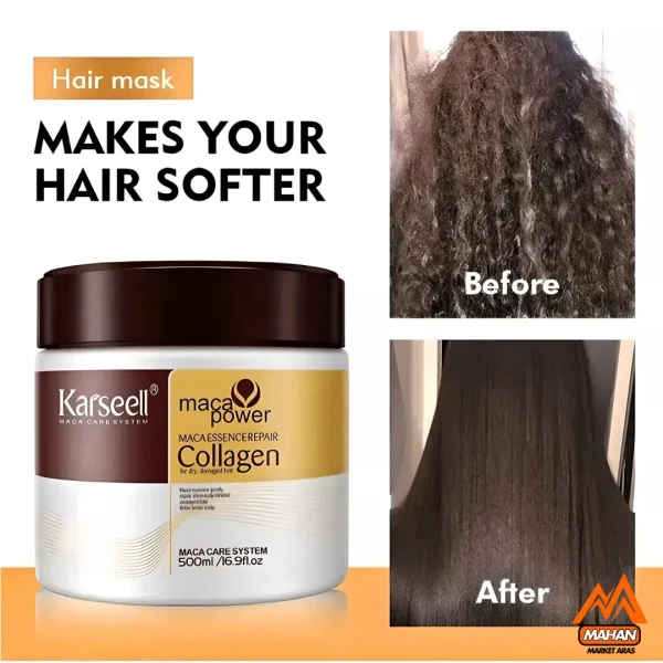 ماسک موی کلاژن کارسل KARSEELL مناسب موهای آسیب دیده و خشک حجم 500 میل Karseell Collagen Hair Mask For Dry Damaged Hair 500ml - Image 2