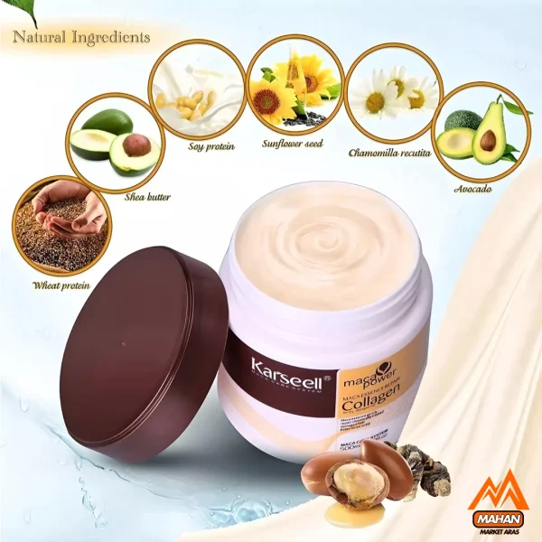 ماسک موی کلاژن کارسل KARSEELL مناسب موهای آسیب دیده و خشک حجم 500 میل Karseell Collagen Hair Mask For Dry Damaged Hair 500ml - Image 4