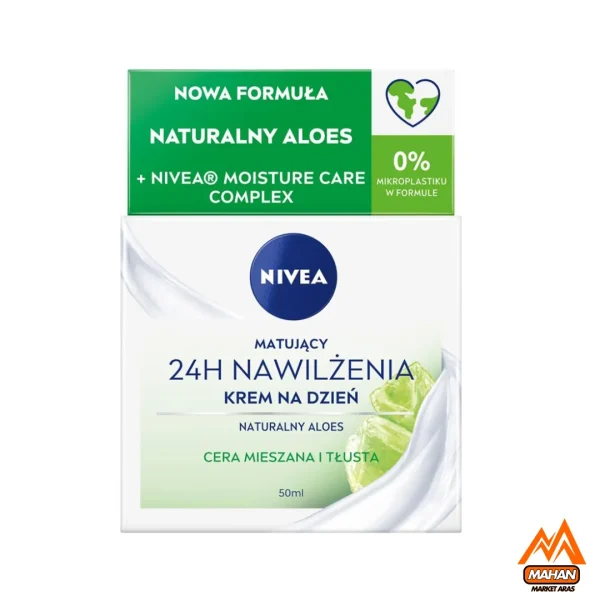 کرم روز مرطوب کننده 24 ساعته نیوا Nivea حاوی عصاره آلوئه ورا مناسب پوست چرب و مختلط حجم 50 میل
