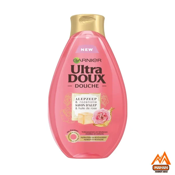 شامپو بدن گارنیر GARNIER مدل ULTRA DOUX حاوی روغن گل رز حجم 500 میل