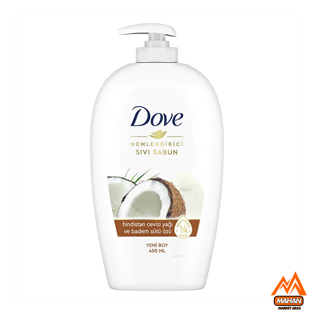 صابون مایع داو DOVE حاوی روغن نارگیل و عصاره شیر بادام حجم ۴۵۰ میل