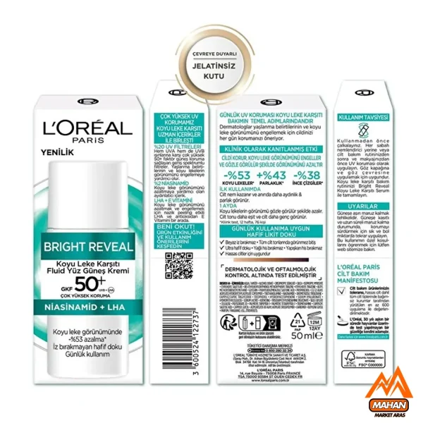 کرم ضد آفتاب و ضد لک و ضد جوش حاوی نیاسینامید لورال L'oreal مدل BRIGHT REVEAL با SPF50 حجم 50 میل - Image 5