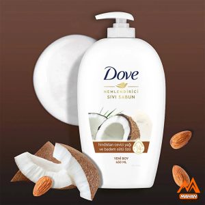 صابون مایع داو DOVE حاوی روغن نارگیل و عصاره شیر بادام حجم ۴۵۰ میل