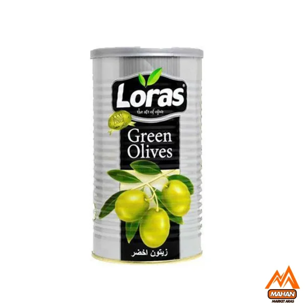 زیتون سبز باهسته لوراس LORAS وزن 1300 گرم