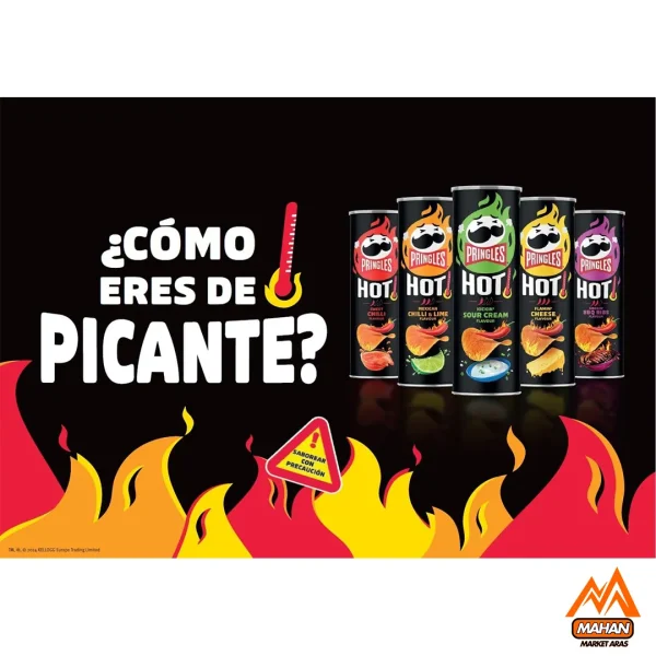 چیپس پرینگلز Pringles طعم تند و خامه ترش 165 گرم Pringles HOT Flamin Pringles HOT Kickin Sour Cream Flavour 165gr - Image 3