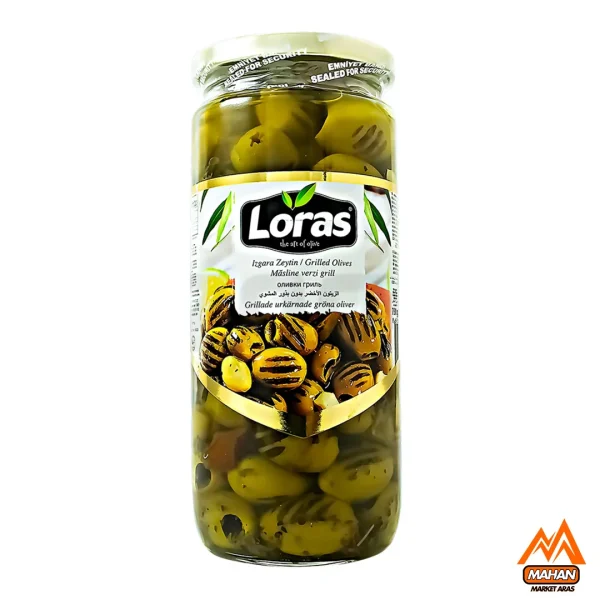 زیتون سبز کبابی لوراس LORAS شیشه‌ای 465 گرمی