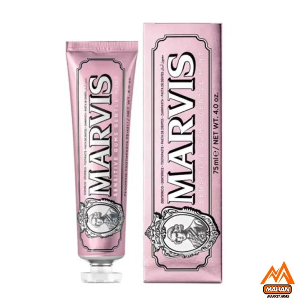 خمیردندان نعناعی لثه های حساس مارویس Marvis مدل Sensitive gums gentle mint حجم 75 میل