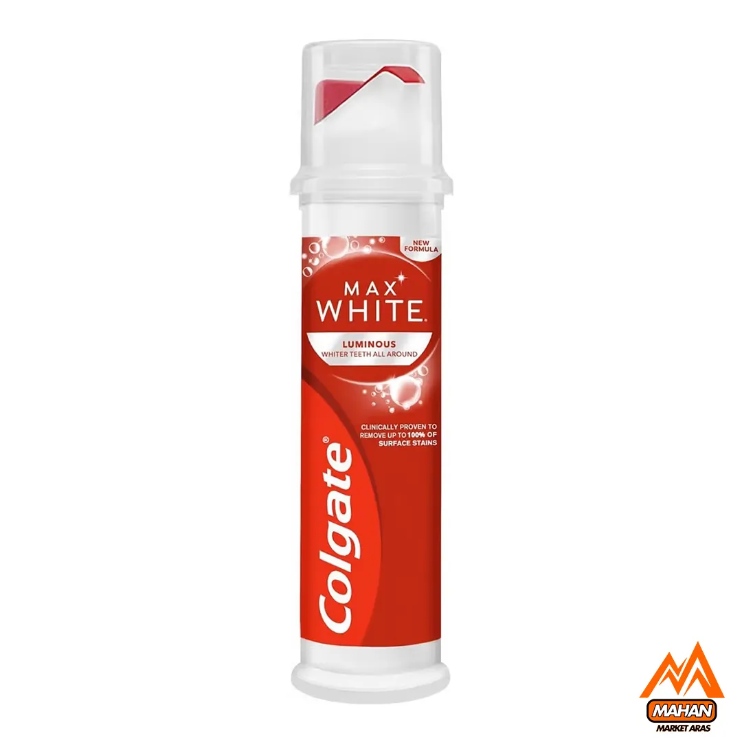 خمیردندان پمپی سفیدکننده کلگیت COLGATE مکس وایت Colgate Max White Luminous حجم 100 میل