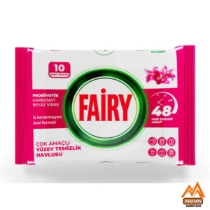 دستمال مرطوب چند منظوره تمیز کننده سطوح فیری FAIRY تعداد 10 برگی حاوی شکوفه گل لیلیوم ، سرکه سفید و جوش شیرین