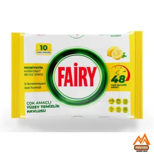دستمال مرطوب چند منظوره تمیز کننده سطوح فیری FAIRY تعداد 10 برگی حاوی لیمو ، سرکه سفید و جوش شیرین