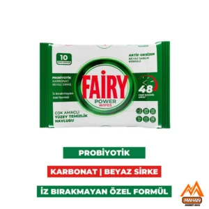 دستمال مرطوب چند منظوره تمیز کننده سطوح فیری FAIRY تعداد 10 برگی حاوی صابون سفید ، سرکه سفید و جوش شیرین