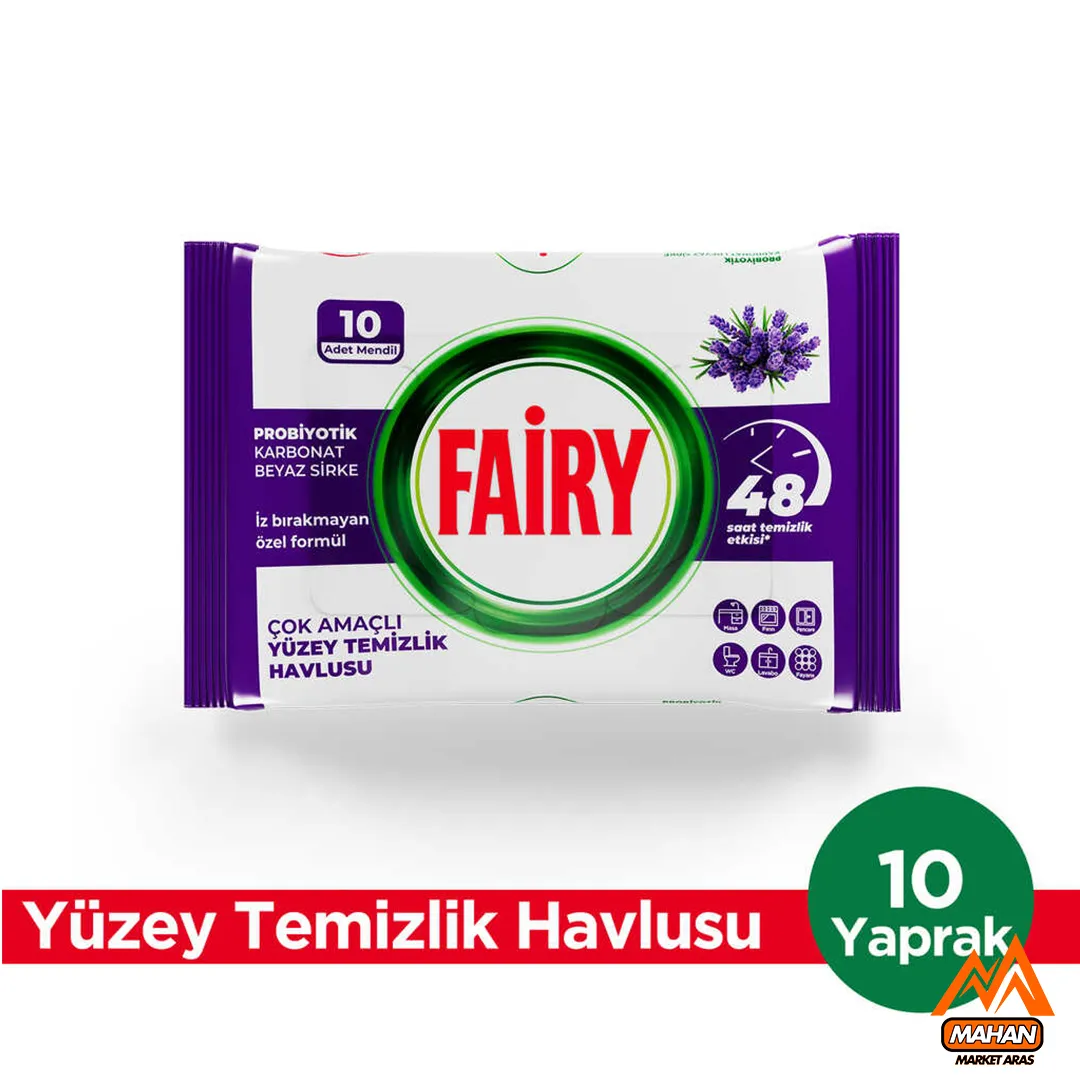 دستمال مرطوب چند منظوره تمیز کننده سطوح فیری FAIRY تعداد 10 برگی حاوی روغن اسطوخودوس ، سرکه سفید و جوش شیرین - Image 3