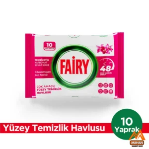 دستمال مرطوب چند منظوره تمیز کننده سطوح فیری FAIRY تعداد 10 برگی حاوی شکوفه گل لیلیوم ، سرکه سفید و جوش شیرین