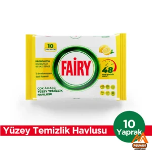دستمال مرطوب چند منظوره تمیز کننده سطوح فیری FAIRY تعداد 10 برگی حاوی لیمو ، سرکه سفید و جوش شیرین