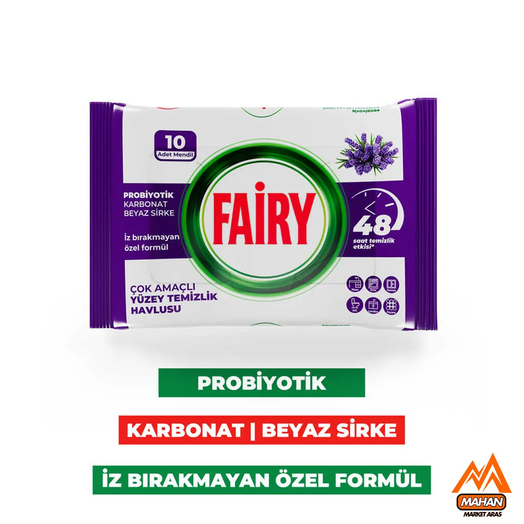 دستمال مرطوب چند منظوره تمیز کننده سطوح فیری FAIRY تعداد 10 برگی حاوی روغن اسطوخودوس ، سرکه سفید و جوش شیرین - Image 2