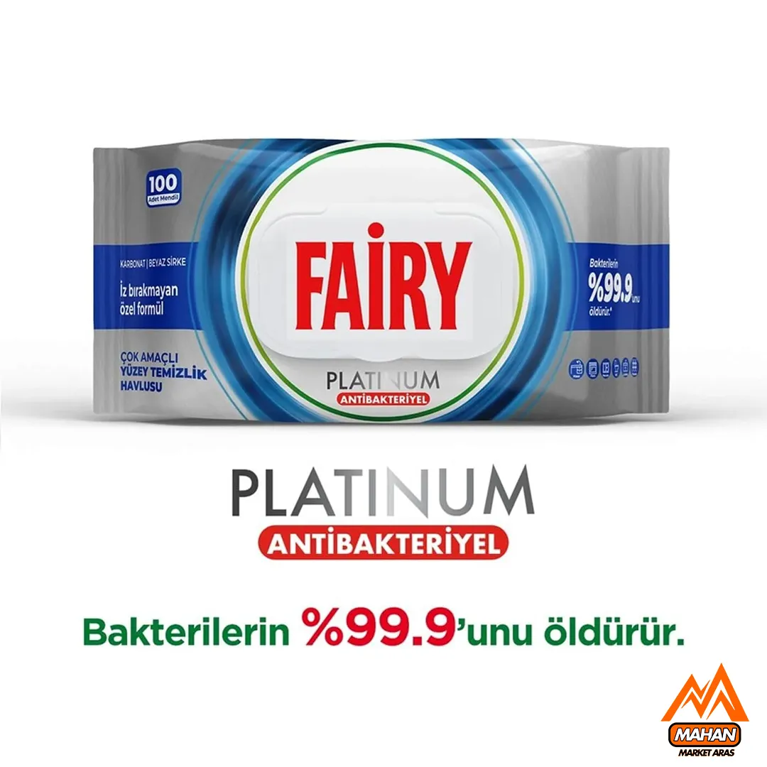 دستمال مرطوب تمیز کننده سطوح آنتی باکتریال فیری FAIRY پلاتینیوم حاوی سرکه سفید و جوش شیرین تعداد 100 عددی - Image 3